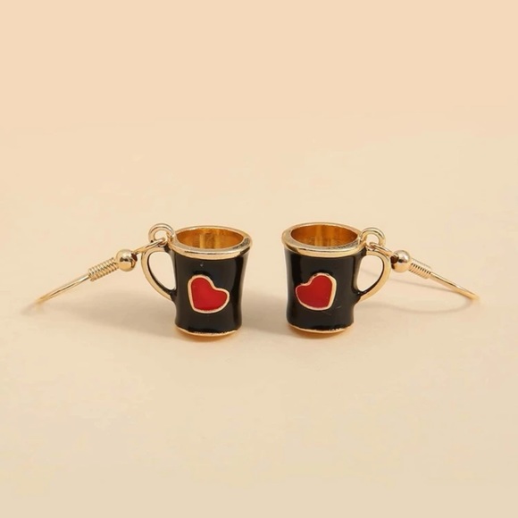 Kathrono Jewelry - 🖤 Adorable Heart Coffee Cup Mug Drop Earrings ☕️